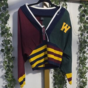 School Girl Look Color Block Cardigan